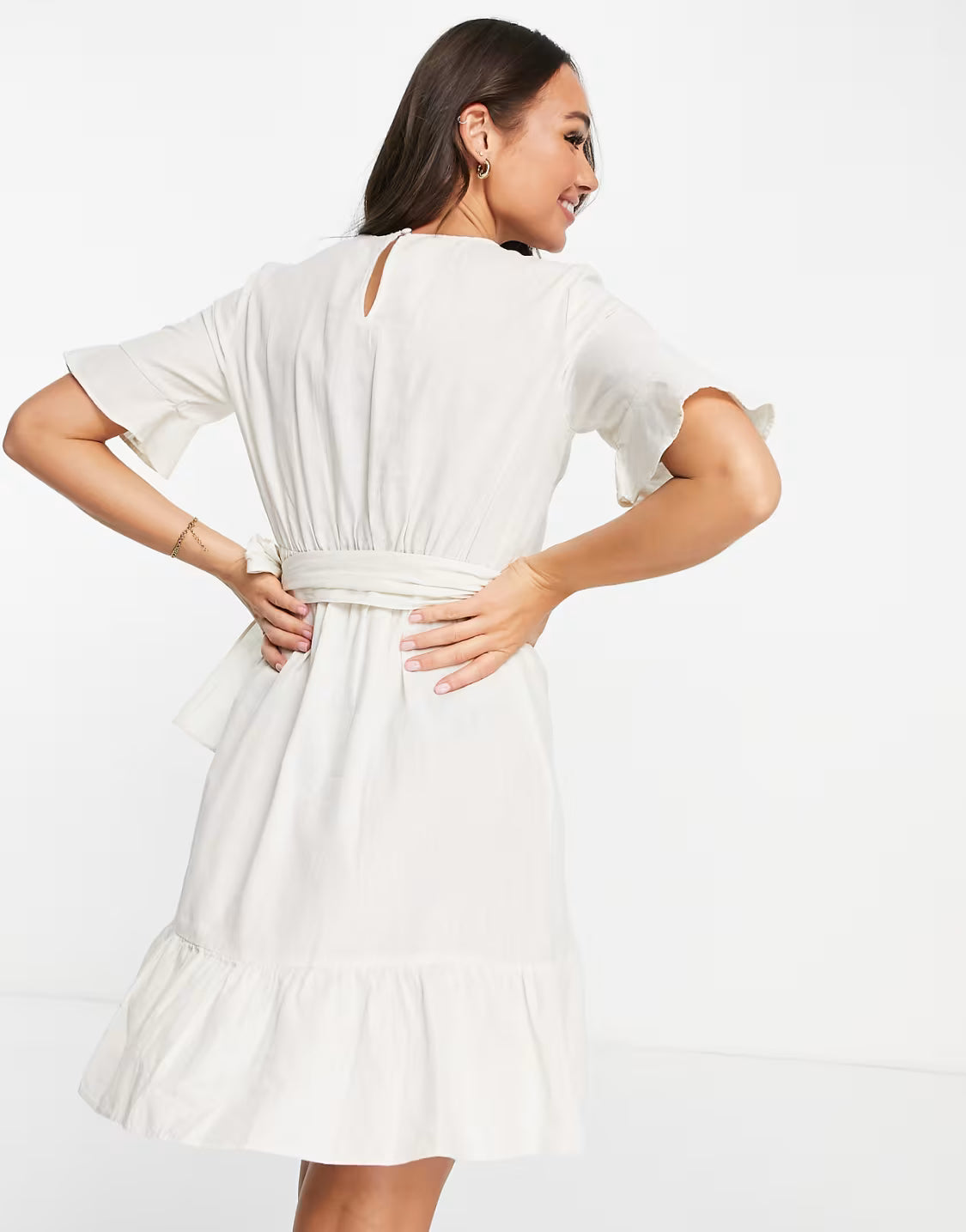 Vero Moda cotton wrap front mini dress in cream — XS