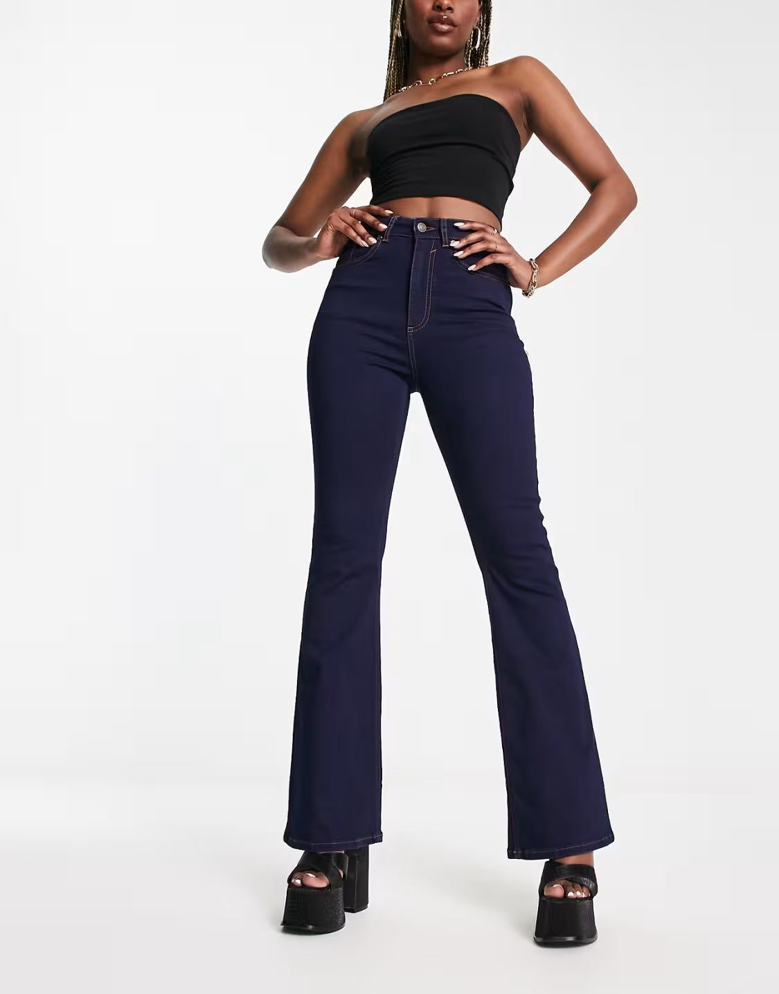 ASOS DESIGN super stretch flare jeans in dark blue — W26 L30