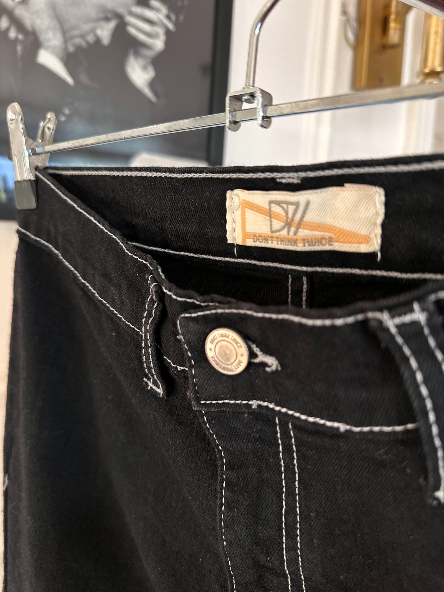 DTT Bianca high waisted wide leg jeans with heart pocket detail in black - EU 38