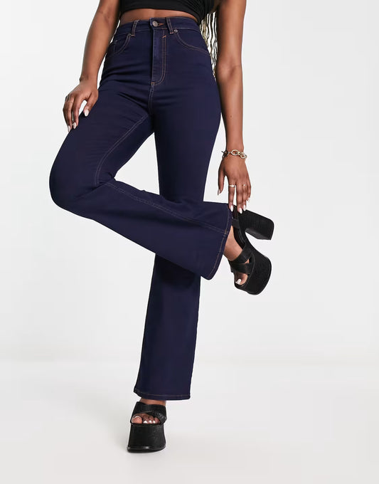 ASOS DESIGN super stretch flare jeans in dark blue — W26 L30