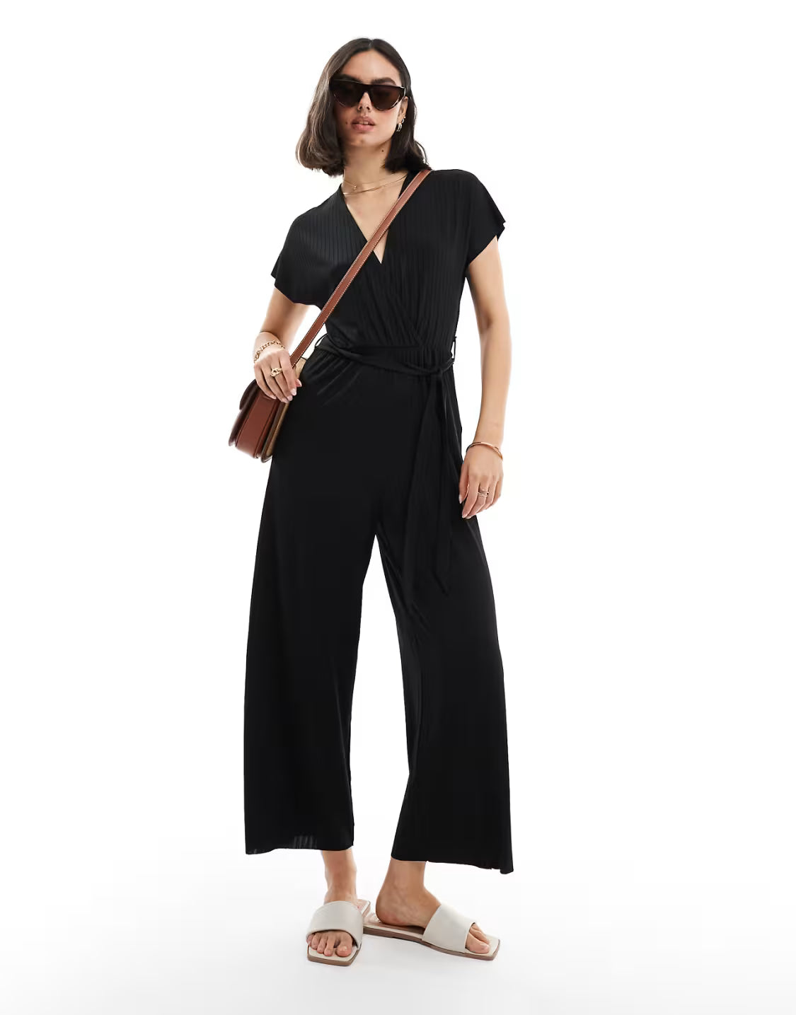 Threadbare Peony wrap jumpsuit in black — EU 34