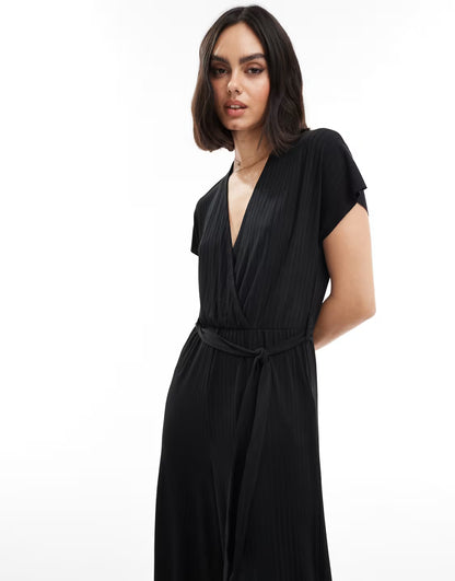 Threadbare Peony wrap jumpsuit in black — EU 34