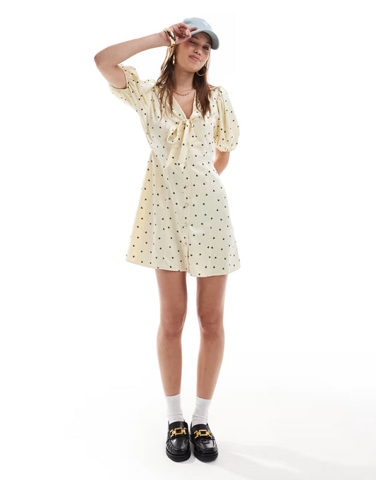 Miss Selfridge satin bow print mini dress — EU 32