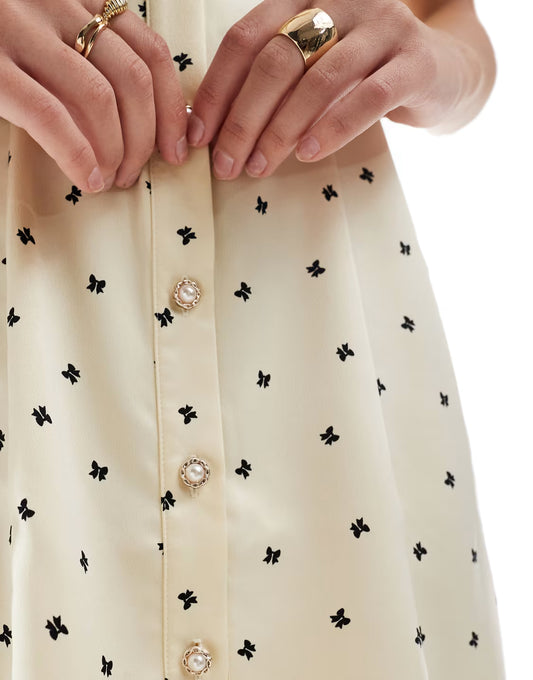 Miss Selfridge satin bow print mini dress — EU 32