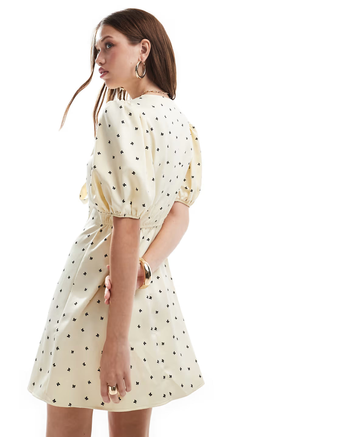 Miss Selfridge satin bow print mini dress — EU 32