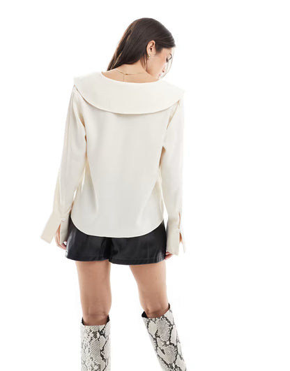 Miss Selfridge wide collared shirt in ivory — XS