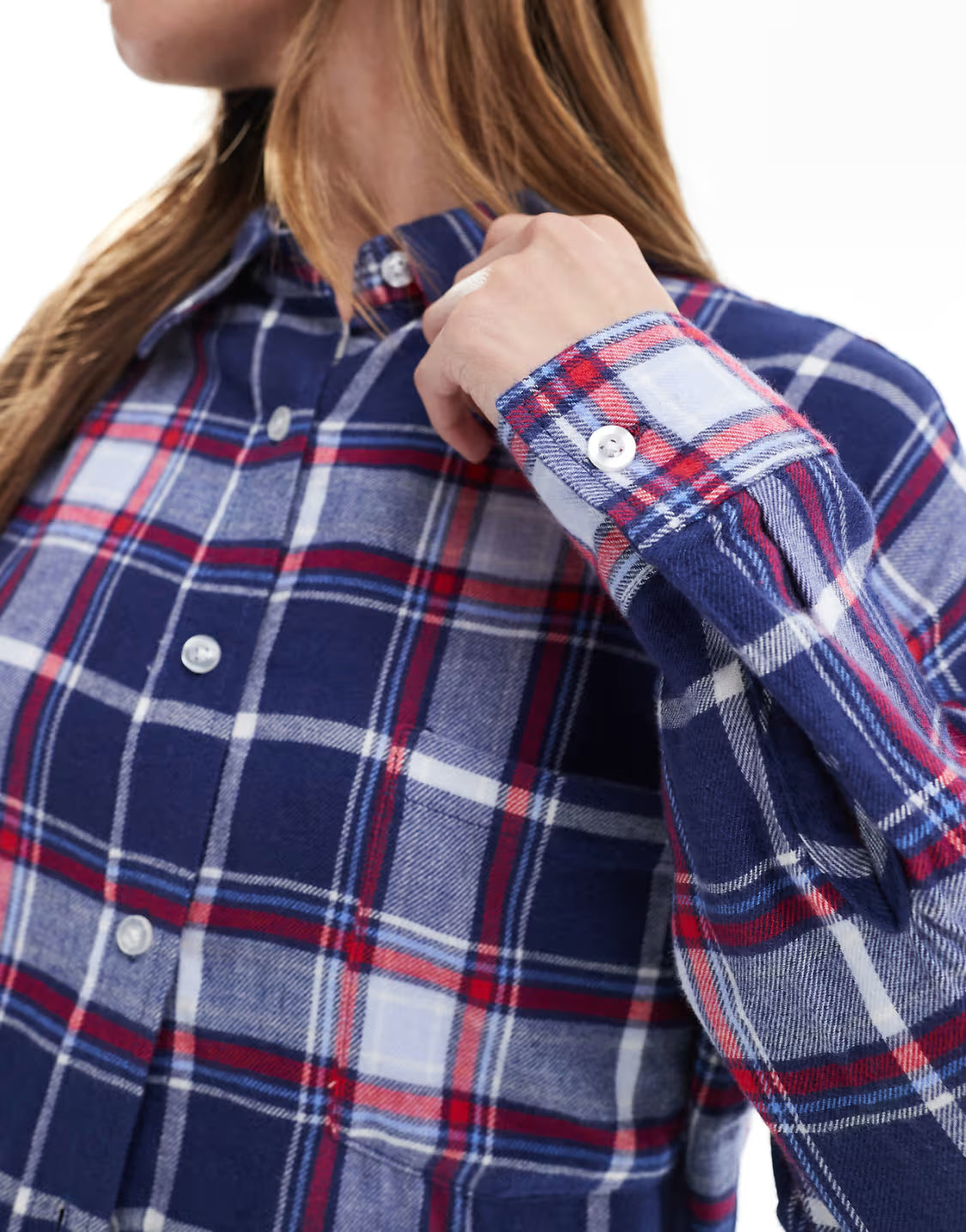 Cotton On flannel boyfriend pyjama shirt in navy and red check — XS