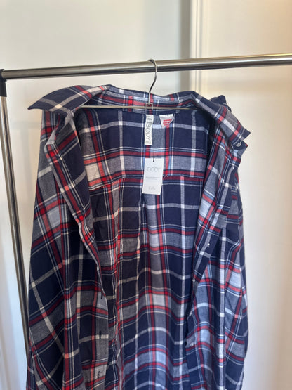 Cotton On flannel boyfriend pyjama shirt in navy and red check — XS