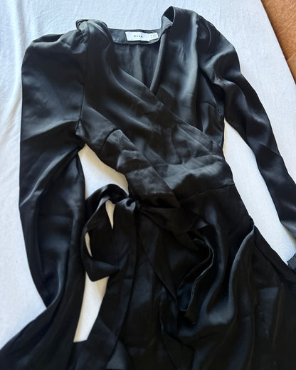 Vila satin wrapped mini dress in black — EU 34