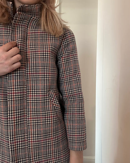 Zara houndstooth check coat with contrast hood — Size 3XS/11-12