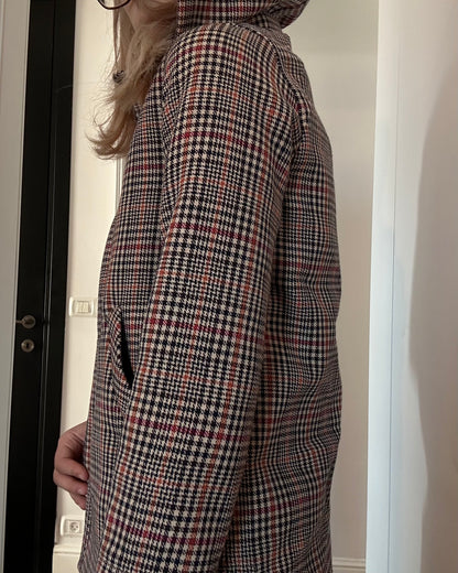 Zara houndstooth check coat with contrast hood — Size 3XS/11-12
