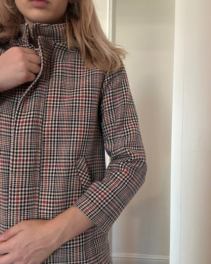 Zara houndstooth check coat with contrast hood — Size 3XS/11-12