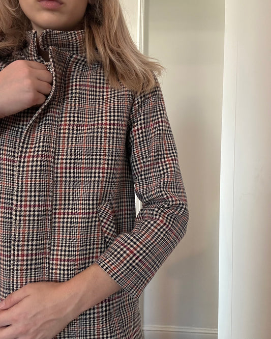 Zara houndstooth check coat with contrast hood — Size 3XS/11-12