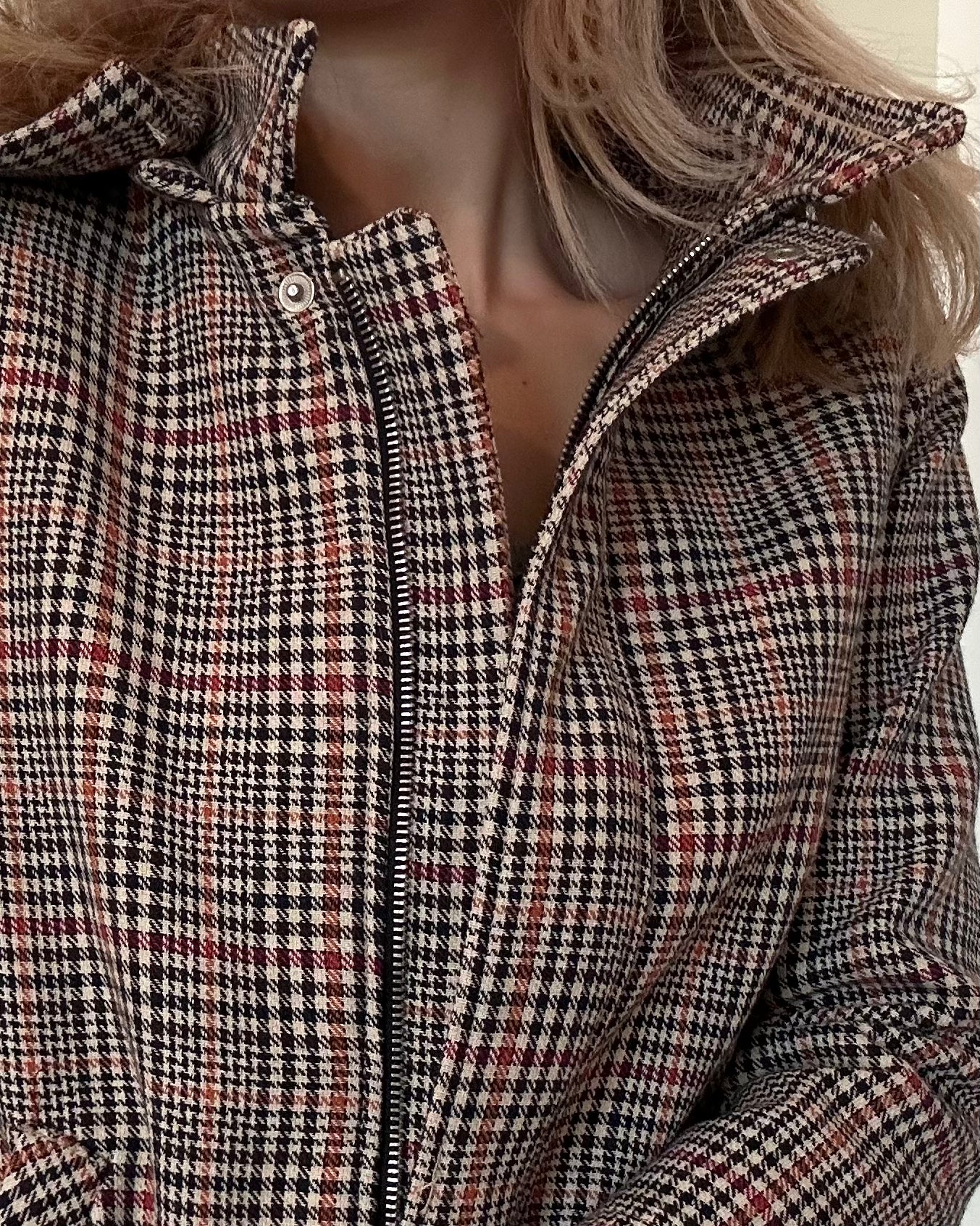 Zara houndstooth check coat with contrast hood — Size 3XS/11-12