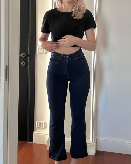 ASOS DESIGN super stretch flare jeans in dark blue — W26 L30