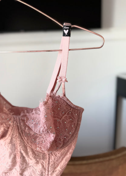 Victoria's Secret embellished lace balconette bustier in pink — 32DD