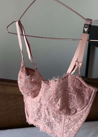 Victoria's Secret embellished lace balconette bustier in pink — 32DD