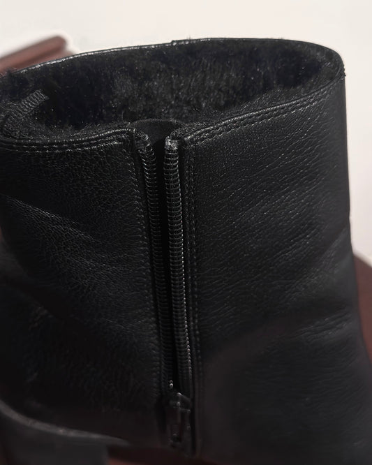 H&M block-heel ankle boots with faux fur lining in black — Size 37