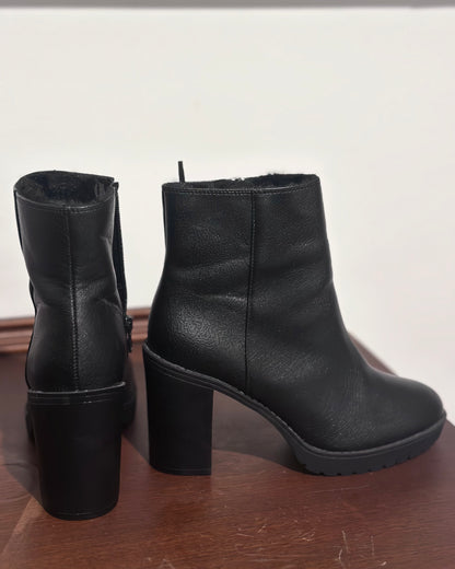 H&M block-heel ankle boots with faux fur lining in black — Size 37