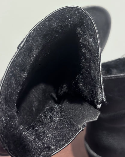 H&M block-heel ankle boots with faux fur lining in black — Size 37