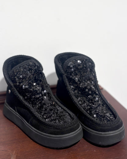 Gioseppo leather platform slip-on boots in black — Size 37