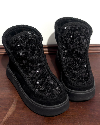 Gioseppo leather platform slip-on boots in black — Size 37